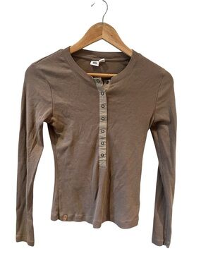 tentree Rib Snap Placket Henley Long Sleeve Shirt Size Small